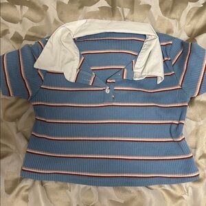 Striped Polo Shirt with White Collar